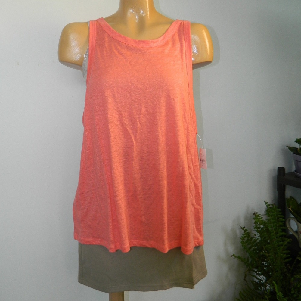 Lou & Grey Linen Tank Top Women XL Coral 100% Scoop Neck Relaxed Fit New